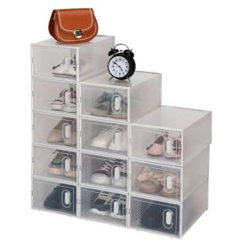 Shoe Storage Boxes 12 Pack Clear Plastic Stackable - White