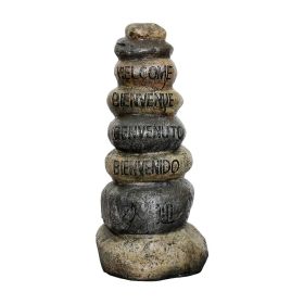 32.2in Stacking stones Garden Statues, Welcome Signs in Five Languages, Outdoor Decor for Patio, Lawn, Yard Art Decoration, Housewarming Garden Gift