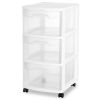 3 Drawer Slim Plastic Storage Cart with Clear Pull Out Drawers, White