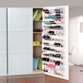 12-Shelf Over-the-Door Shoe Rack, Holds 36 Pairs, Heavy-Duty White Resin with Non-Slip Coated Steel, Easy Assembly
