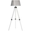 Tripod Floor Lamp, Adjustable Height Wooden Standing Lamp with E26 Lamp Base for Living Room, Bedroom, White and Grey