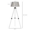 Tripod Floor Lamp, Adjustable Height Wooden Standing Lamp with E26 Lamp Base for Living Room, Bedroom, White and Grey