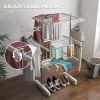 3-Tier Foldable Clothes Drying Rack, Stainless Steel Laundry Rack with 2 Side Wings and 6 Castors
