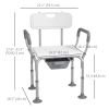 3-in-1 Shower Chair with Back, Adjustable Bedside Commode, Raised Toilet Seat w/ Rubber Foot Pad for Seniors, Disabled
