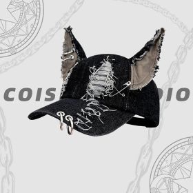 Waste Soil Wind Dog Ears Washed Denim Baseball Cap (Option: Cowboy Black-Adjustable)