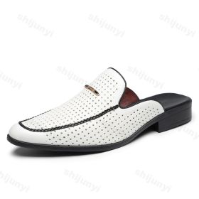 Men's Fashion Casual Half Drag 2025 Summer Hollow Breathable Comfortable Outdoor Sandals Slip on Color Block Versatile Slippers (Color: White, Shoe Size: 41)