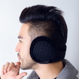 Winter Knitted Folding Warming Earmuffs Plush Earmuffs fried dough twist Ear Warming Earmuffs Male and Female Back Wearing Warming Earmuffs (colour: black, size: One size fits all)