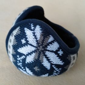 Winter Earmuffs Men's New Warm Earmuffs Women's Ear Warmer Wool Earmuffs Back Wearable Plush Earmuffs (colour: Grey blue jacquard wool)