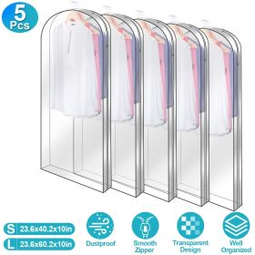 5 Pack 60In Garment Bag for Hanging Clothes Dustproof Waterproof Hanging Clothes Storage Bag Clear Transparent Suits Cover (size: large)