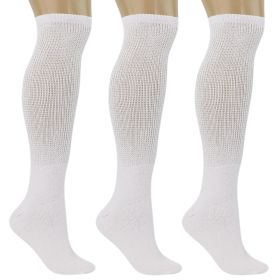 Men's Diabetic Knee High Socks 3 Pairs Non-Binding Cushioned Breathable Cotton for Swelling Sizes 9-15 (Color: White, size: 13-15)