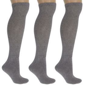 Men's Diabetic Knee High Socks 3 Pairs Non-Binding Cushioned Breathable Cotton for Swelling Sizes 9-15 (Color: Gray, size: 13-15)