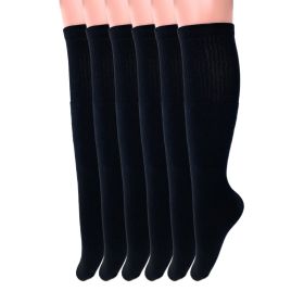 Tube Socks for Women and Men 6 Pairs Cotton Knee High Sport Socks Size 9 to 15 (Color: Black)