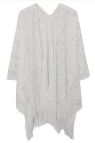 Elegant Lace Fringed Kimono (Color: White)