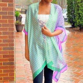 Silky Printed Kimono (Color: Green Lavender)