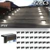 Led Solar Deck Lights 32 Pack Waterproof and Wide Use for Outdoor Stairs Step Fence Railing Yard and Patio Auto On/Off Easy Installation(Warm White)